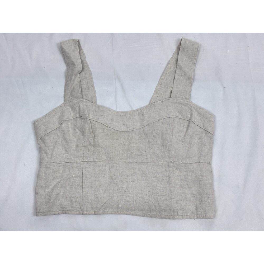 Abercrombie & Fitch Linen Blend Sleeveless Cropped Corset Tank Top Beige M